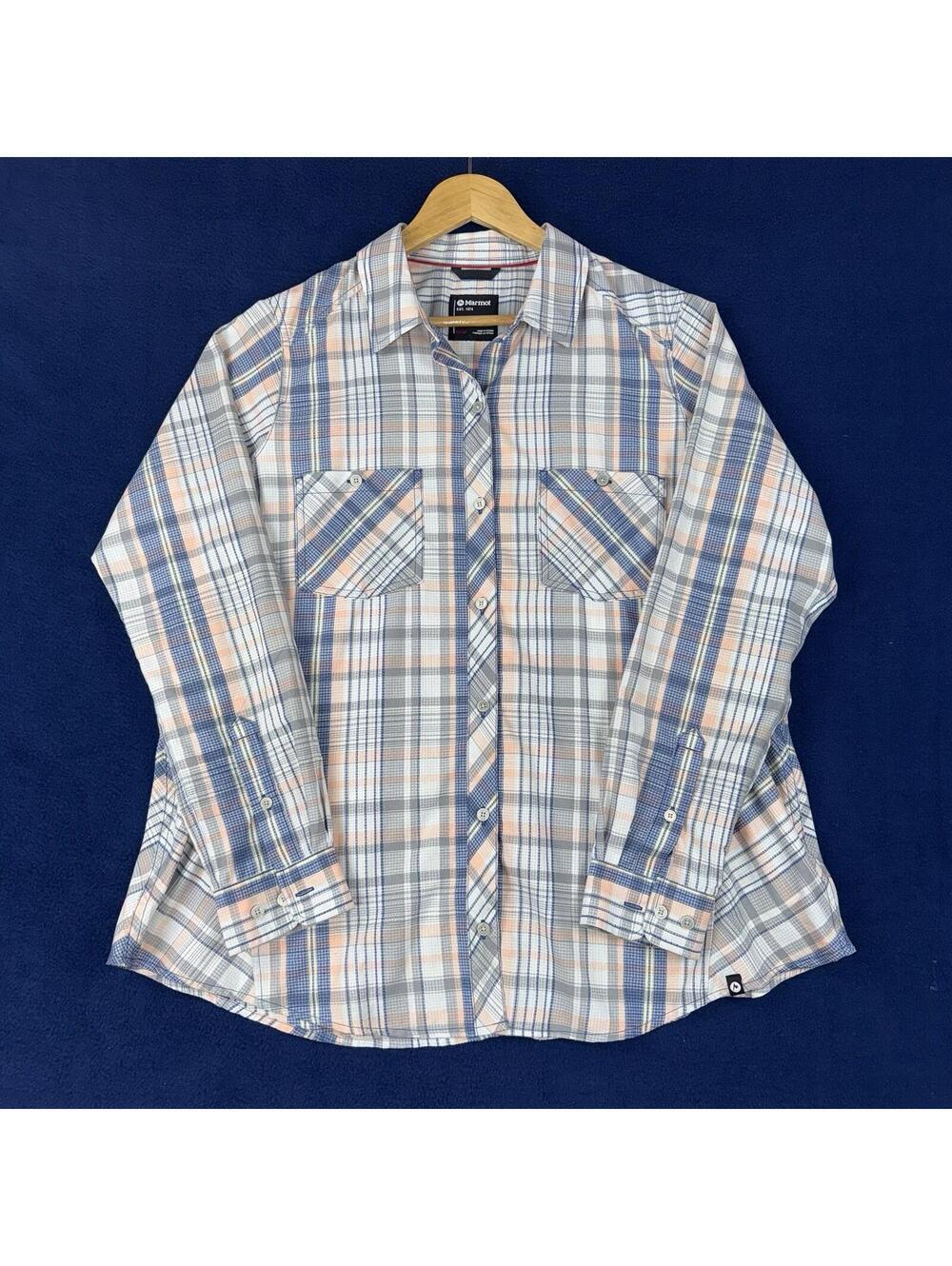 Marmot Shirt Womens 1X Plaid Button Up Long Sleeve Casual Lightweight Outdoor
